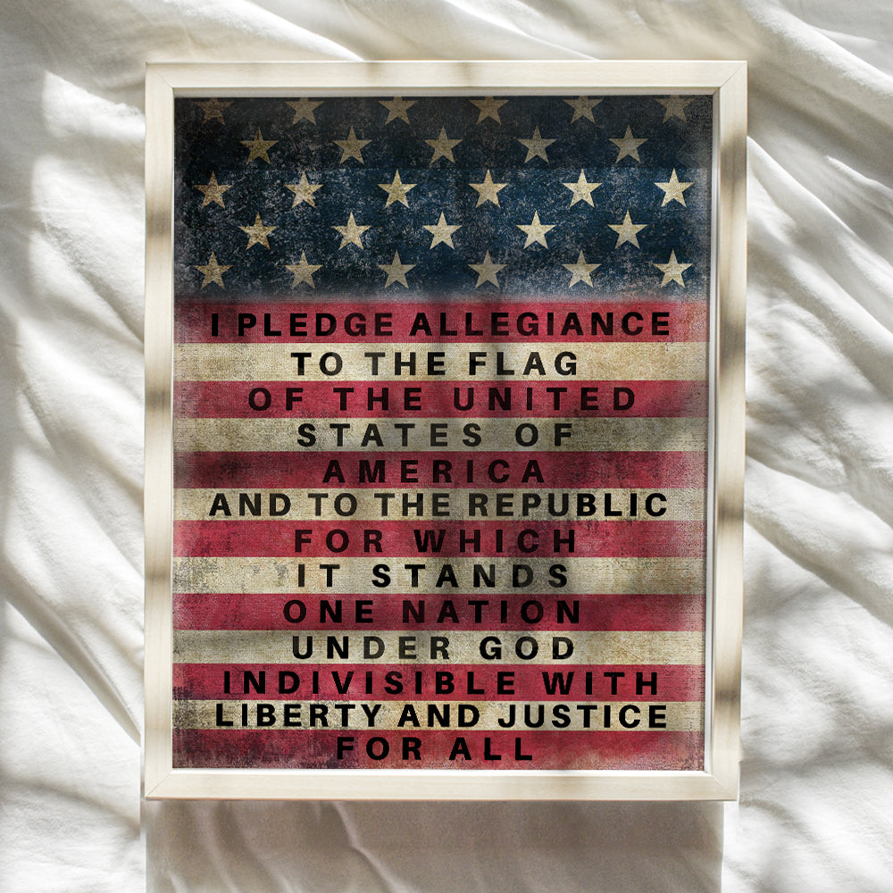 Patriotic American Flag Pledge of Allegiance Wall Art Print - Vintage Farmhouse Retro Home Decor - Great Gift for Military Veterans and 4th of July - Unframed 8x10 Photo