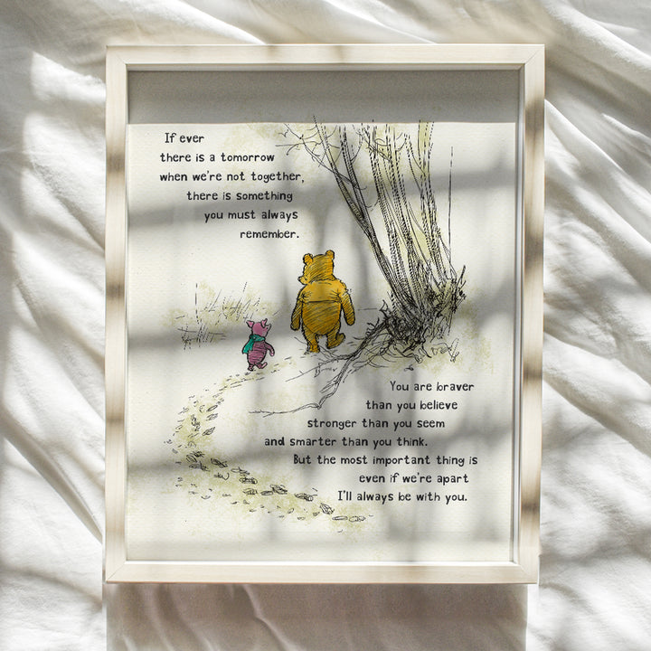 Winnie Pooh Wall Art - Kids Wall Art - Boys Room, Baby Nursery Decor - Girls Bedroom Decor - Wall Decor for Toddlers - Always Remember You Are Braver Than You Believe - A. A. Milne Poster 11x14 Gift