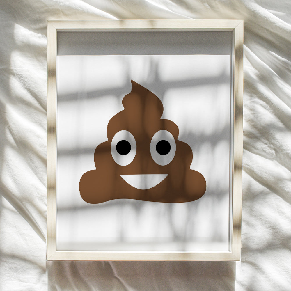 Poop Emoticon Bathroom Wall Art Print - Funny Home Decor for Bath - Makes a Humorous Gag Gift - 8x10 Photo - Unframed