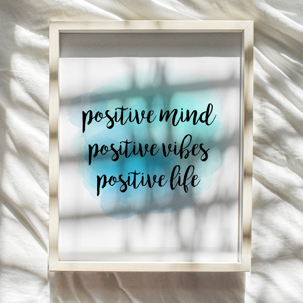 Positive Mind Unframed Wall Art Print - Watercolor Typography - Makes a Great Gift for Home Decor - Inspirational and Motivational - Ready to Frame (8x10) Photo