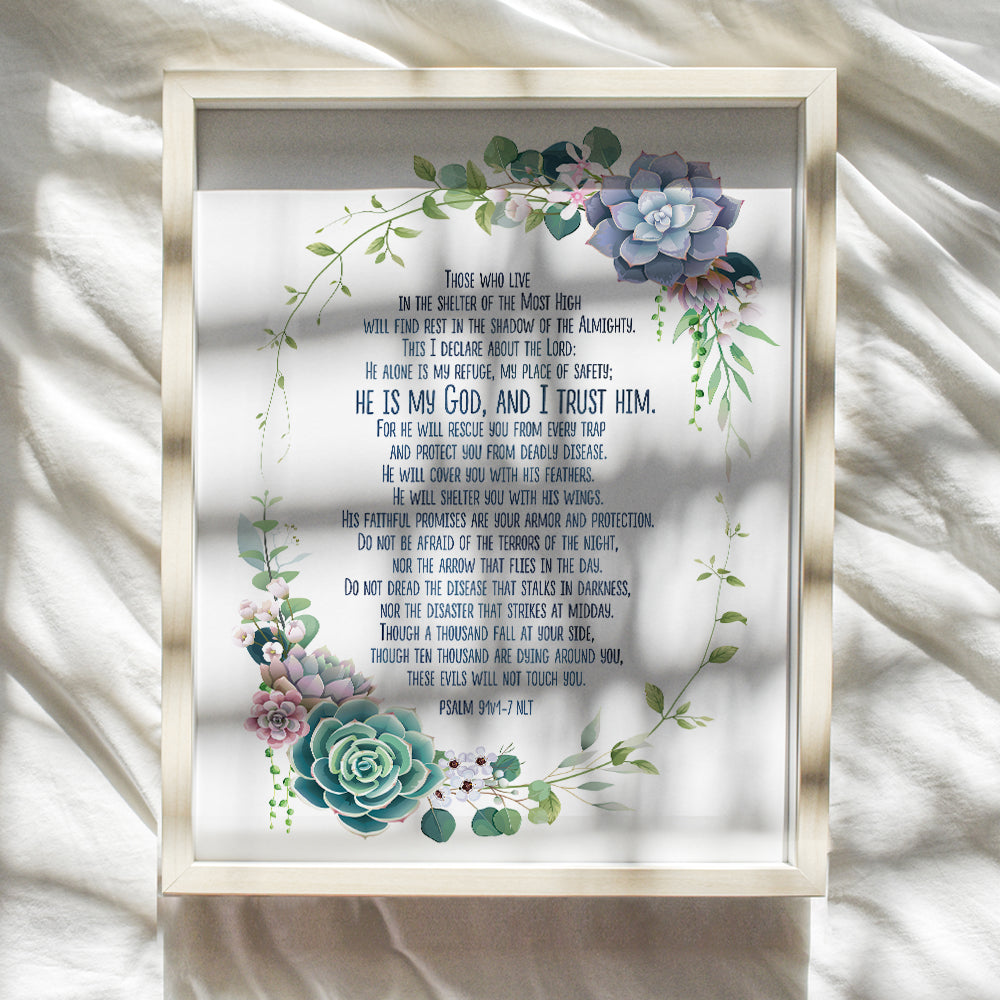 Psalm 91 - Succulent Religious Wall Decor - Psalms Bible Verse Wall Art - Church Decorations - Scripture Wall Art - God Wall Decor - Catholic Wall Decor - Christian Gifts for Women