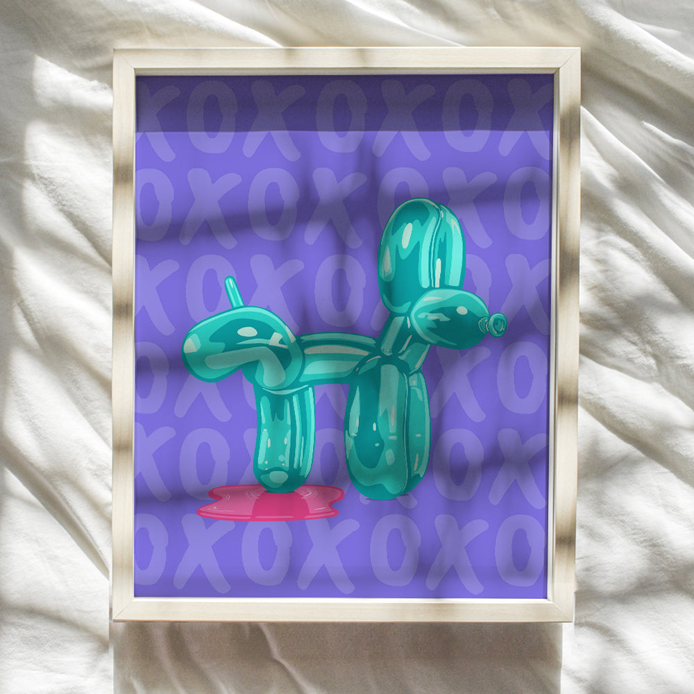 Purple Bathroom Accessories Bathroom Decor - Teal Blue Bathroom Wall Art - Balloon Dog Pop art Funky funny Wall Decor- Preppy Trendy Wall Decor - Cute Chic 80s X0 Minimalist Modern art Dorm Room Decor