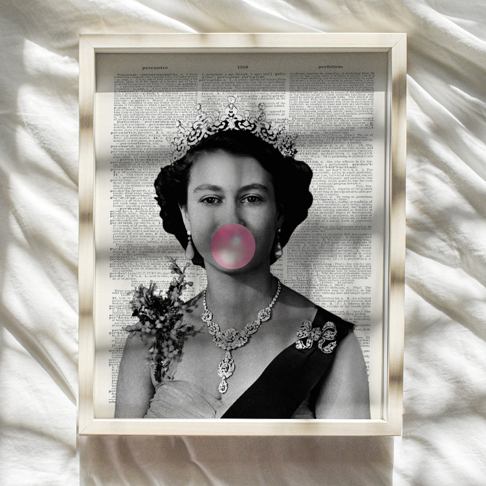 Queen Elizabeth Blowing Bubbles- Funny Wall Art Print on Dictionary Photo - Gift for English British Monarch Fans - Home Decor for Royal Enthusiasts - 8X10 Vintage Picture