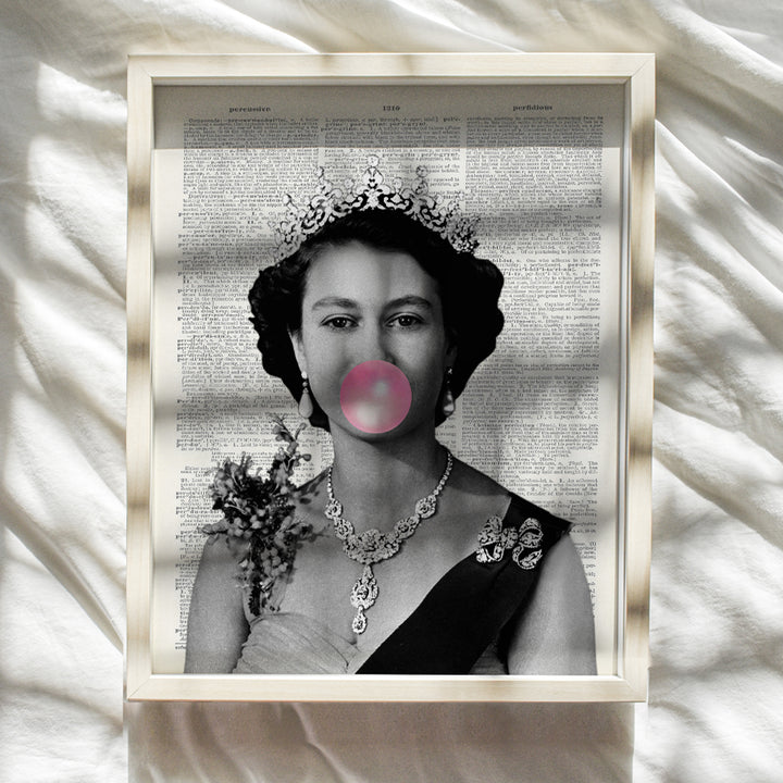 Queen Elizabeth Blowing Bubbles- Funny Wall Art Print on Dictionary Photo - Gift for English British Monarch Fans - Home Decor for Royal Enthusiasts - 8X10 Vintage Picture