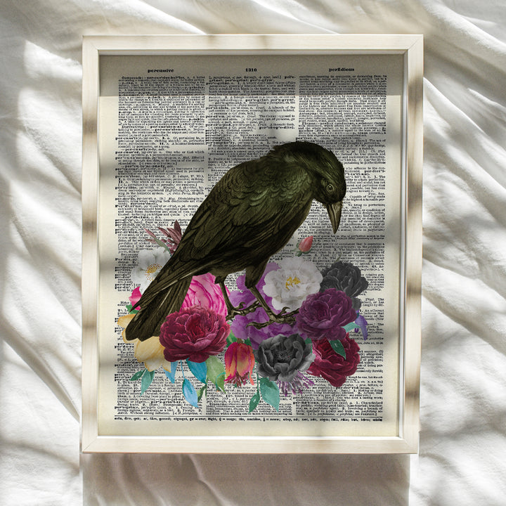 Goth Skull, Roses, Flowers Wall Art - Edgar Allan Poe The Raven Home Decor Picture - Gift for Medieval Gothic, Wicca, Wiccan, Witchcraft, Occult Fan - Creepy Poster for Bedroom, Living Room