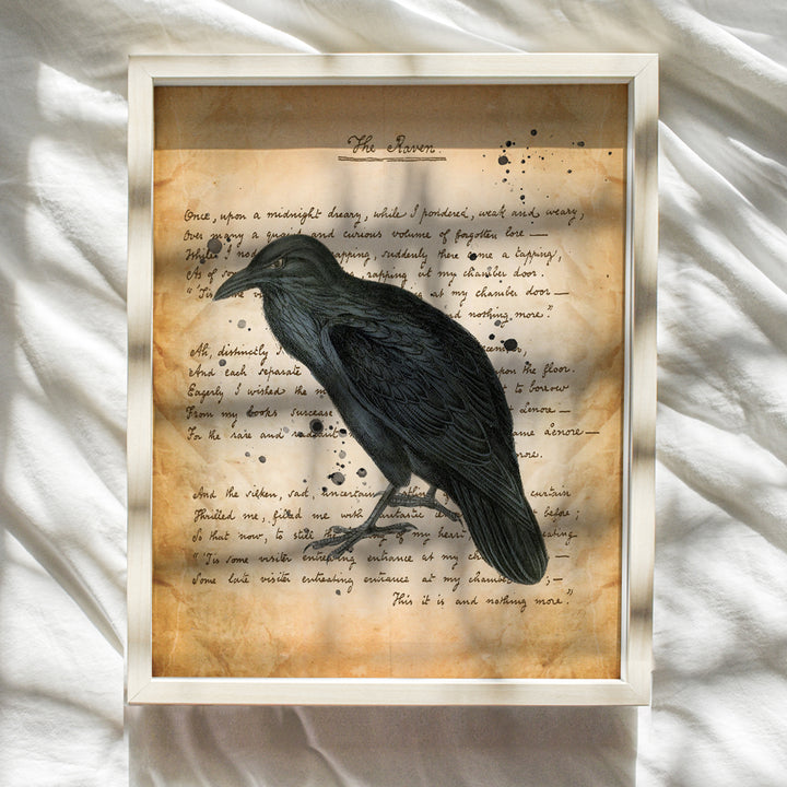 Goth Gothic Home Decor, Wall Art - Creepy Edgar Allan Poe The Raven Poem for Living Room, Bedroom, Bathroom, Kitchen - Vintage Rustic Decoration or Gift - 8x10 UNFRAMED Retro Poster Print