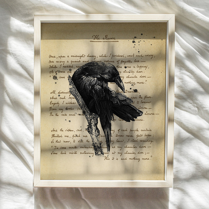 The Raven - Edgar Allan Poe Vintage Wall Art Decor Set - Rustic Retro Home, Apartment or Office Decoration Picture for Living Room, Bedroom - Gift for Goth and Steampunk Fans