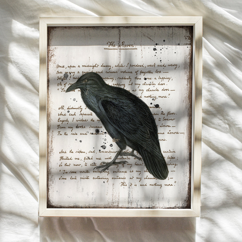 Rustic Edgar Allan Poe The Raven Poem Wall Art - Creepy Goth Gothic Home Decor for Bathroom, Bedroom, Living Room - Shabby Chic Vintage Decoration or Gift - 8x10 UNFRAMED Retro Poster Print