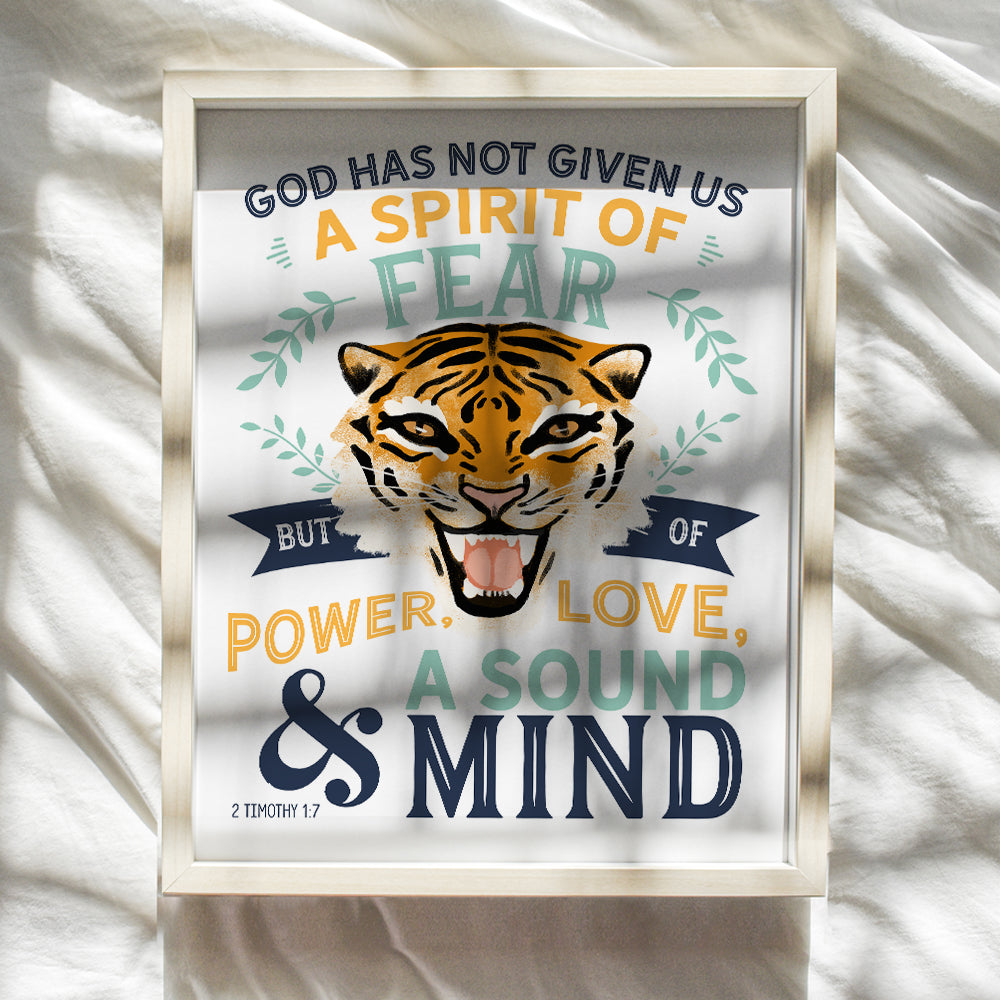 Motivational Inspirational Quote Religious Bible Verse Wall Art - Christian Scripture Tiger Wall Decor for Home, Sunday School, Kids, Boys Bedroom, Living Room, Church - Jungle Animal Catholic Gifts