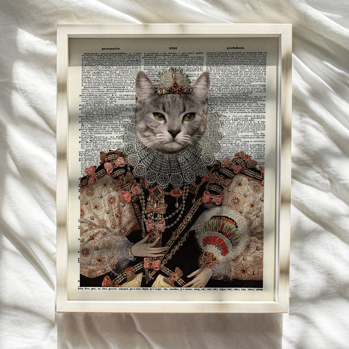 Renaissance Cat Queen Dictionary Wall Art Print - Funny Home Decor for Kitty Lovers and a Great Gift for Her. - Vintage 8x10 Photo - Makes a Great Set with King Cat - Unframed