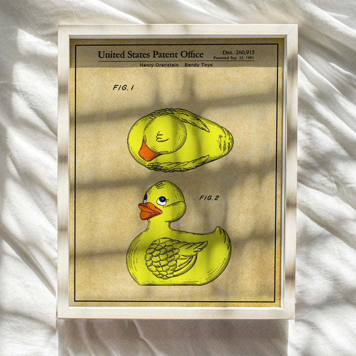 Rubber Duck Bathroom Patent Art Print - Vintage Wall Art Poster - Chic Retro Home Decor for Boys, Girls and Baby Room, Nursery or Bath - Great Gift for Mom - 8x10 Photo - Unframed