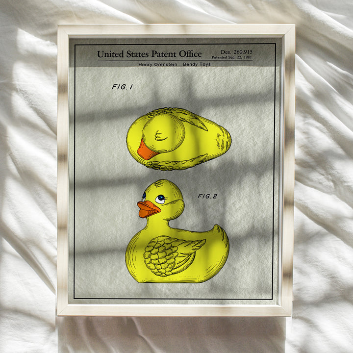 Original Rubber Duck Bathroom Patent Art Print - 8x10 Vintage Wall Art Poster - Chic Retro Home Decor for Boys, Girls, Kids, Baby Room, Nursery or Bath - Great Gift for Mom - Unframed Photo