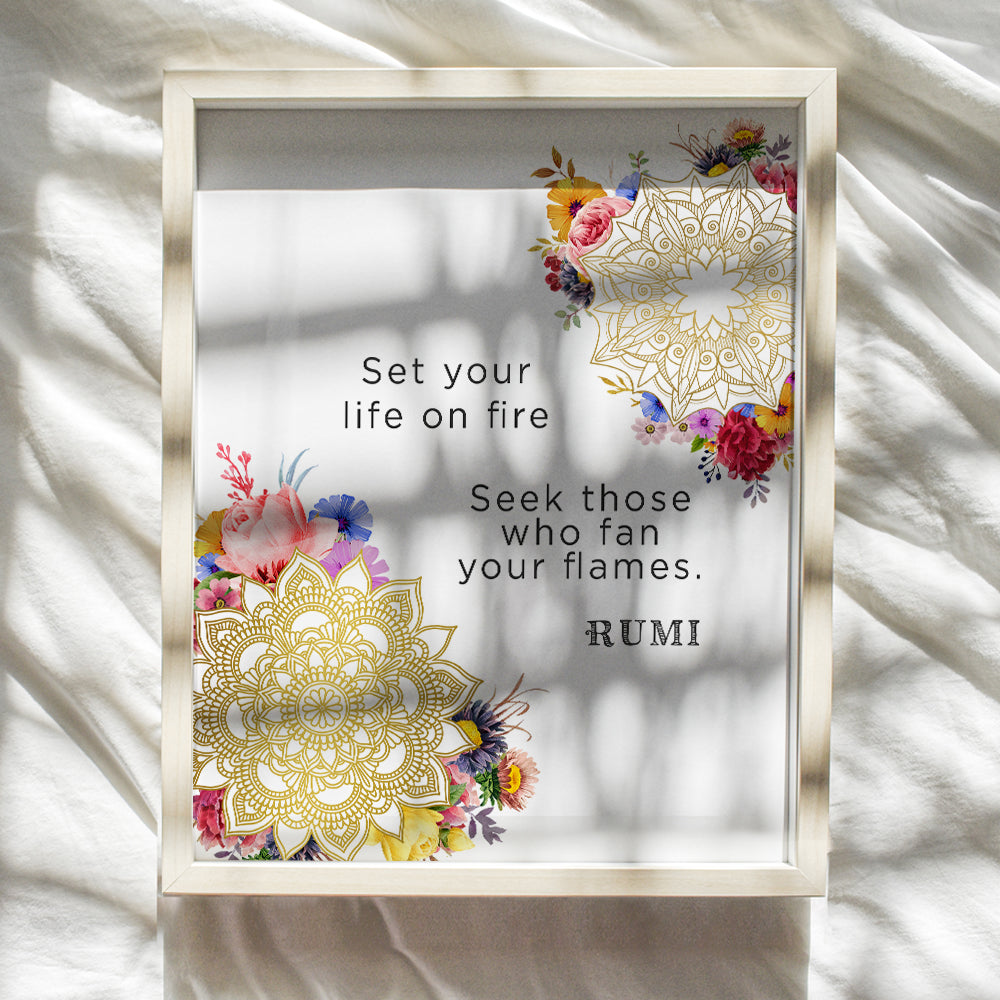 Rumi Quote - Zen Wall Decor - Namaste Lotus Mandala Wall Art - Motivational Inspirational Positive Quote Spiritual Buddhist Gift for Women - 8x10 Poster Print for Yoga Meditation Room, Spa Decoration