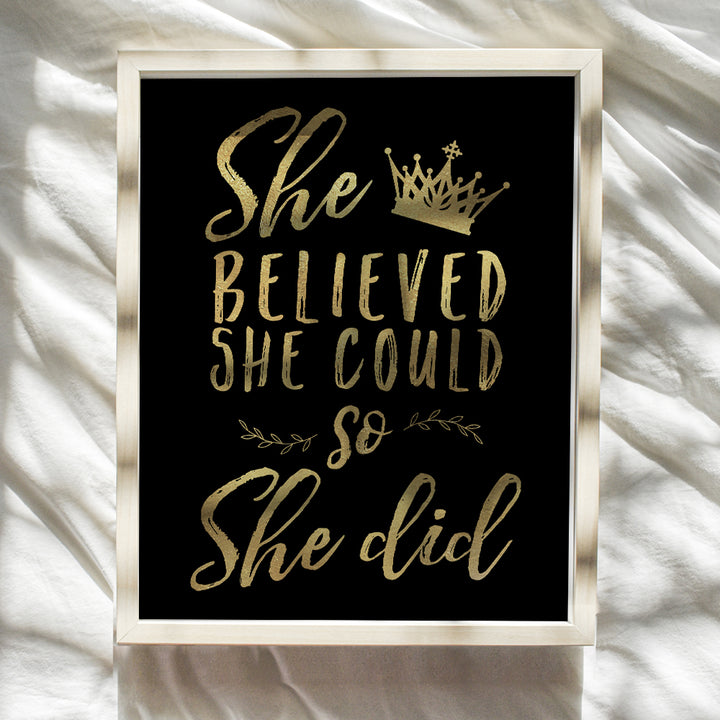 Inspiration Saying Quotation Motivational poster for Woman - Positive Quotes Wall Decor - Teen Girls Women Bedroom Wall Art & Decor - She Believed She Could So She Did Poster - Aesthetics Room Decor