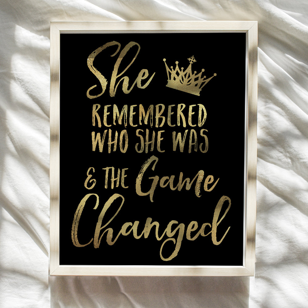 Inspiration Motivational poster for Woman - She Remembered Who She Was And the Game Changed - Teen Girls Women Bedroom Wall Art & Decor - Encouragement Gift - Motivation Saying Poster 8x10