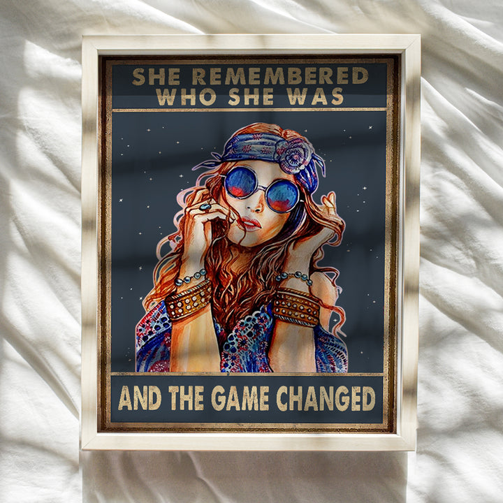 She Remembered Who She Was And The Game Changed - Hippie Boho Motivational Poster - Bohemian Inspirational Positive Quotes Wall Art Decor - Encouragement Gifts for Women - Girls Teens Bedroom Decor