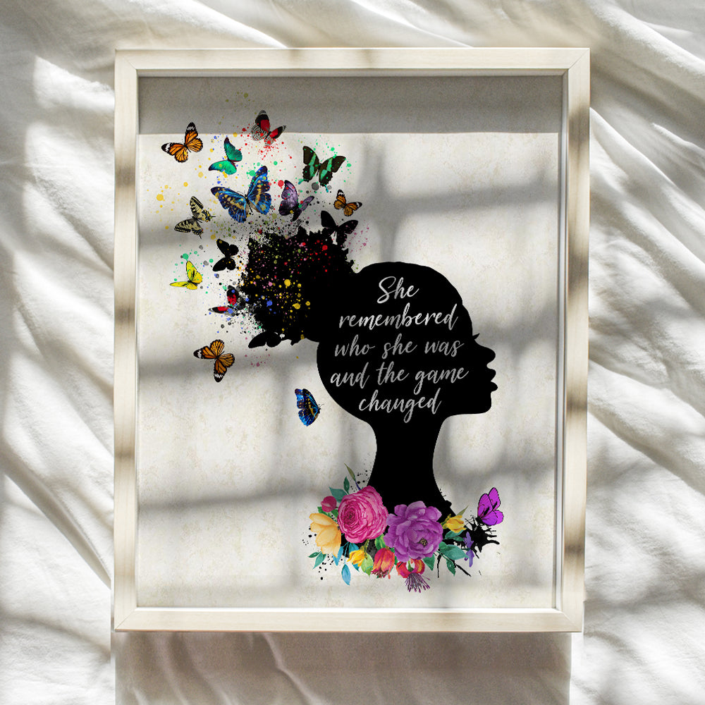 Motivational Wall Art Decor for African American, Black Women - 11x14 Home Decoration Poster for Girls Bedroom, Living Room, Bathroom, Office - Cool Unique Inspirational Gift - Flowers, Butterflies