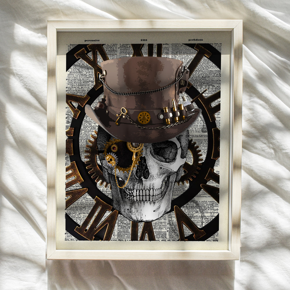 Steampunk Skull Dictionary Art - Cool 8x10 Goth Wall Decor Poster - Victorian Gothic Home Decoration - Cool Unique Gift for Punk Fans - Unframed Picture Photo Print