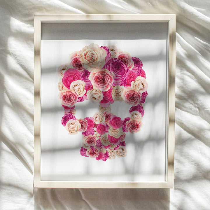 Skull Wall Decor - Skull Wall Art - Shabby Chic Wall Decor - Goth for Women - Gothic Home Decor - Rose Skull - Room Decor for Teen Girls - Living Room, Bedroom Decor for Women