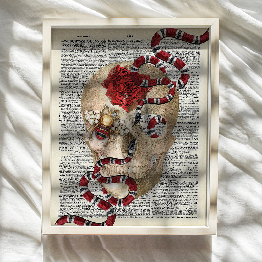 Wall Art of Gucci Snake - Skull Wall Decor - Glam Poster Print for Room or Home Decoration - Chic Fashion Design Gift for Women, Wife, Woman, Her, Teens, Girls - Glamour Couture Dictionary Art