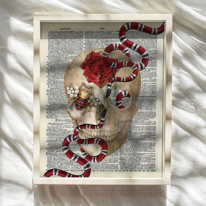 Wall Art of Gucci Snake - Skull Wall Decor - Glam Poster Print for Room or Home Decoration - Chic Fashion Design Gift for Women, Wife, Woman, Her, Teens, Girls - Glamour Couture Dictionary Art