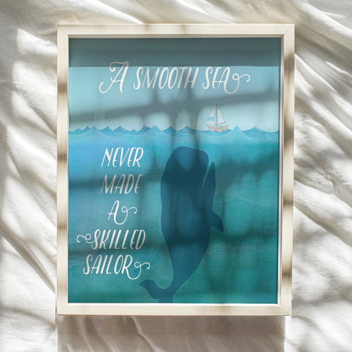 Inspirational Quote Wall Decor - 8x10 Motivational Wall Art Poster, Room Decoration for Lake or Beach House - Positive Saying - Whale, Nautical Wall Decor, Sailboat - Gift for Sailors - Unframed Print