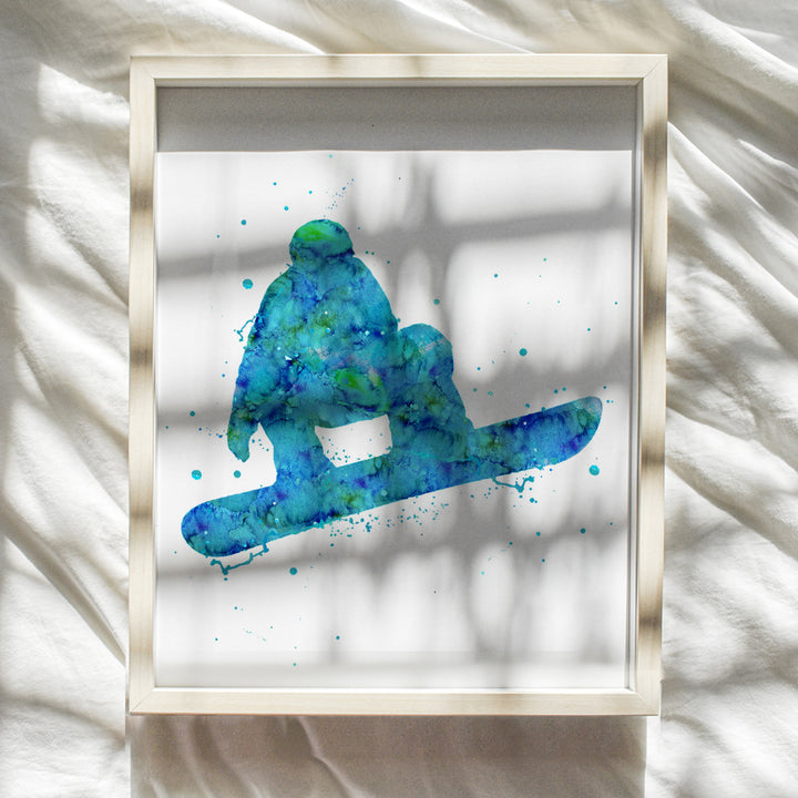 Snowboard Watercolor Wall Art Print - 8x10 Unframed Photo - Great Gift for Skiers and Snowboarders- Chic Home Decor