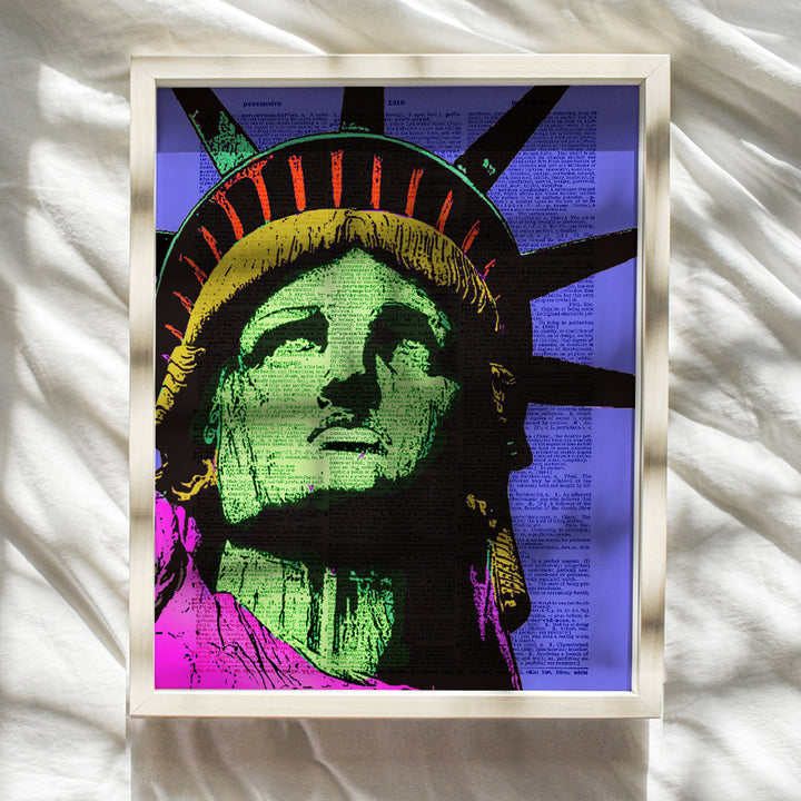 Statue of Liberty - Wall Art Print on Dictionary Photo - Ready to Frame (8X10) Vintage Photo - Makes a Great Gift for Home Decor, Living Room, Bedroom - New York City Pop Art - NYC