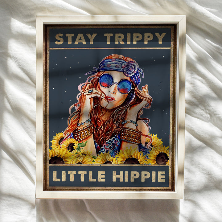 Trippy Wall Decor - Stay Trippy Little Hippie Wall Art - Boho Wall Decor Gifts - Bohemian Wall Art - Sunflower Wall Decor- Women, Teen Girls Bedroom - Positive Quotes - Hippy Living Room Decor Poster