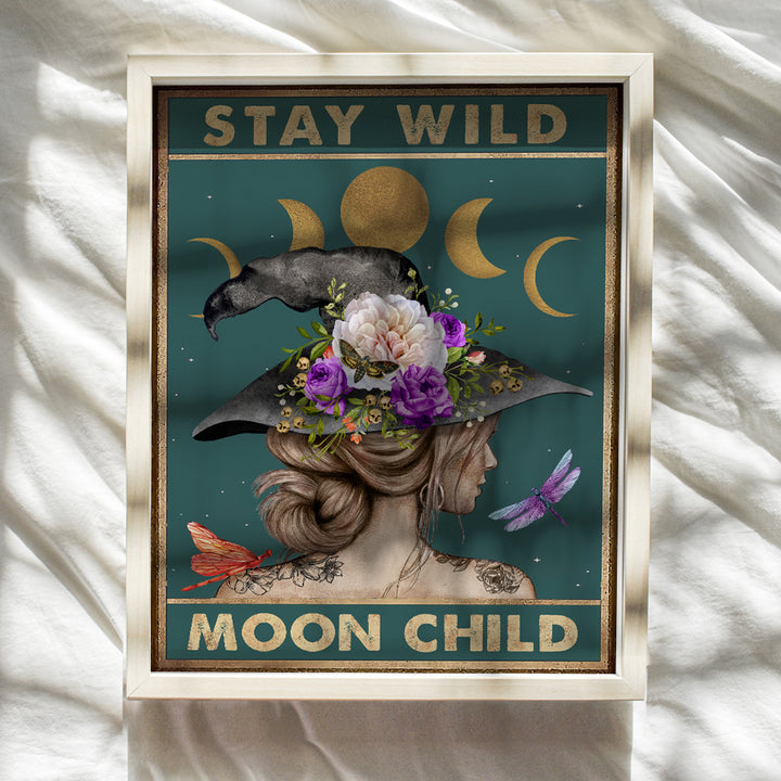 Stay Wild Moon Child - Hippie Room Decor - Womens Boho Wall Art - Witch Decor - Celestial Boho Wall Decor - Bohemian Wall Decor - Moon Wall Decor - Witchy Room Decor - Wicca Witchcraft Wiccan Decor