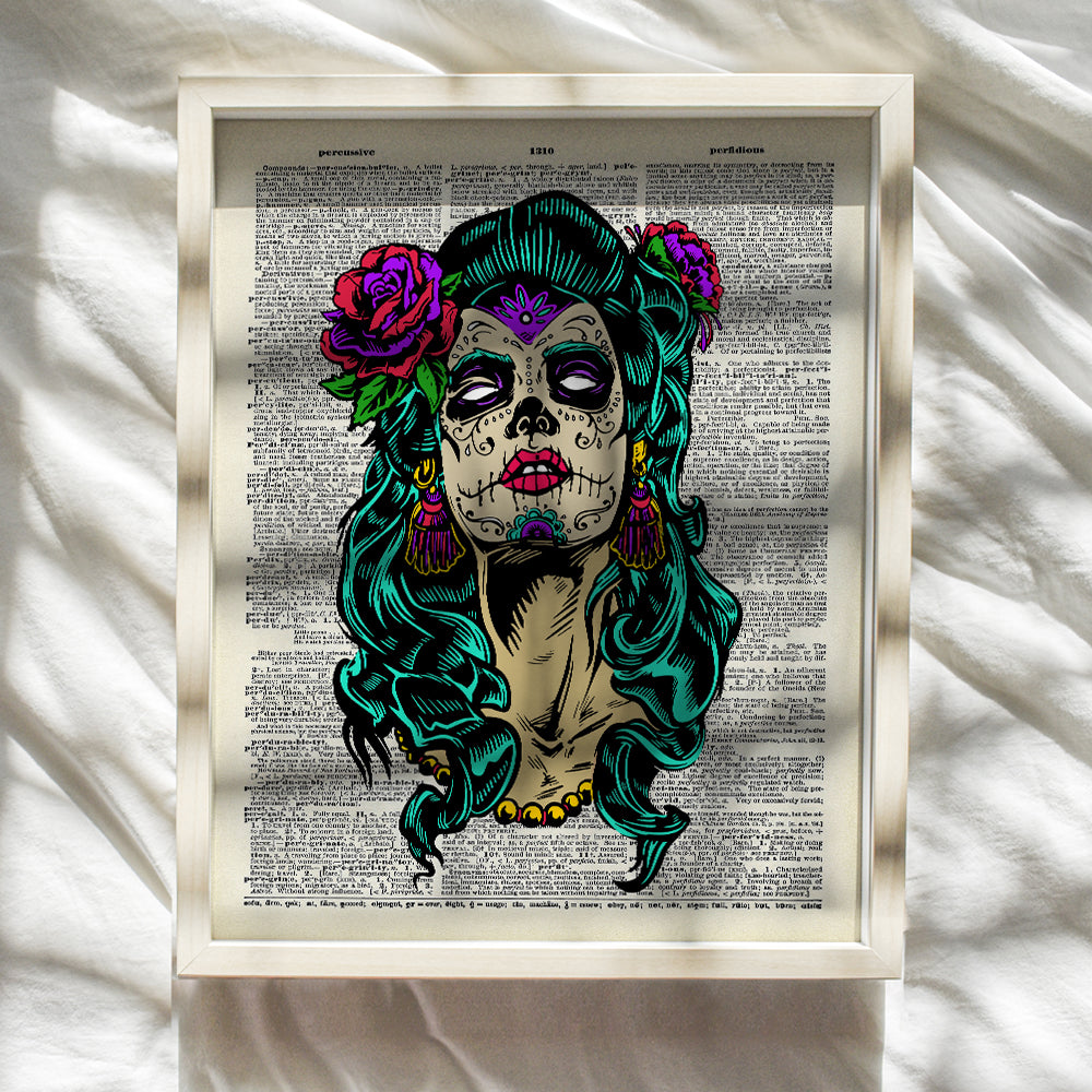 Day of the Dead Mexican Wall Art - Mexican Folk Art - Mexican Wall Decor - Sugar Skull Decor - Gothic Home Decor - Goth Room Decor for Halloween - Unique Gift - Creepy 8x10 Poster Print