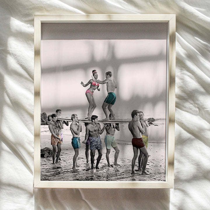 Surfers Dance Party Vintage Style Wall Art Photo - Retro 8x10 Home, Office or Apartment Decor, Beach House or Room Decoration - Unique Gift for Surfing Fans