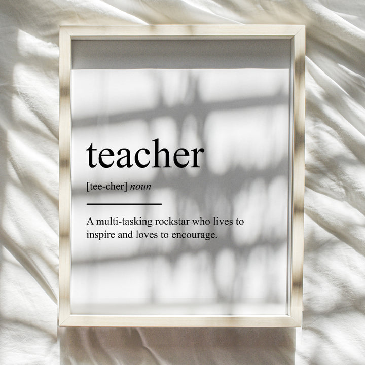 Teacher Definition Wall Art, Home Decor - Typography Poster, Print - Unique Room Decorations for Classroom, School - Gift for Teachers Appreciation - 8x10 Photo Unframed