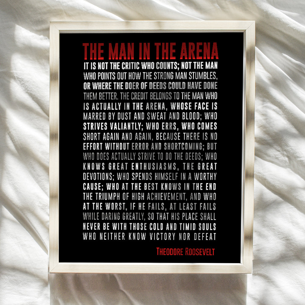 Man in the Arena Teddy Roosevelt inspirational Poem - Motivational Wall Art Poster Print Makes a Great Gift for Students, Entrepreneurs, Kids, Teens - Perfect Decor, Room Decorations for Home Office