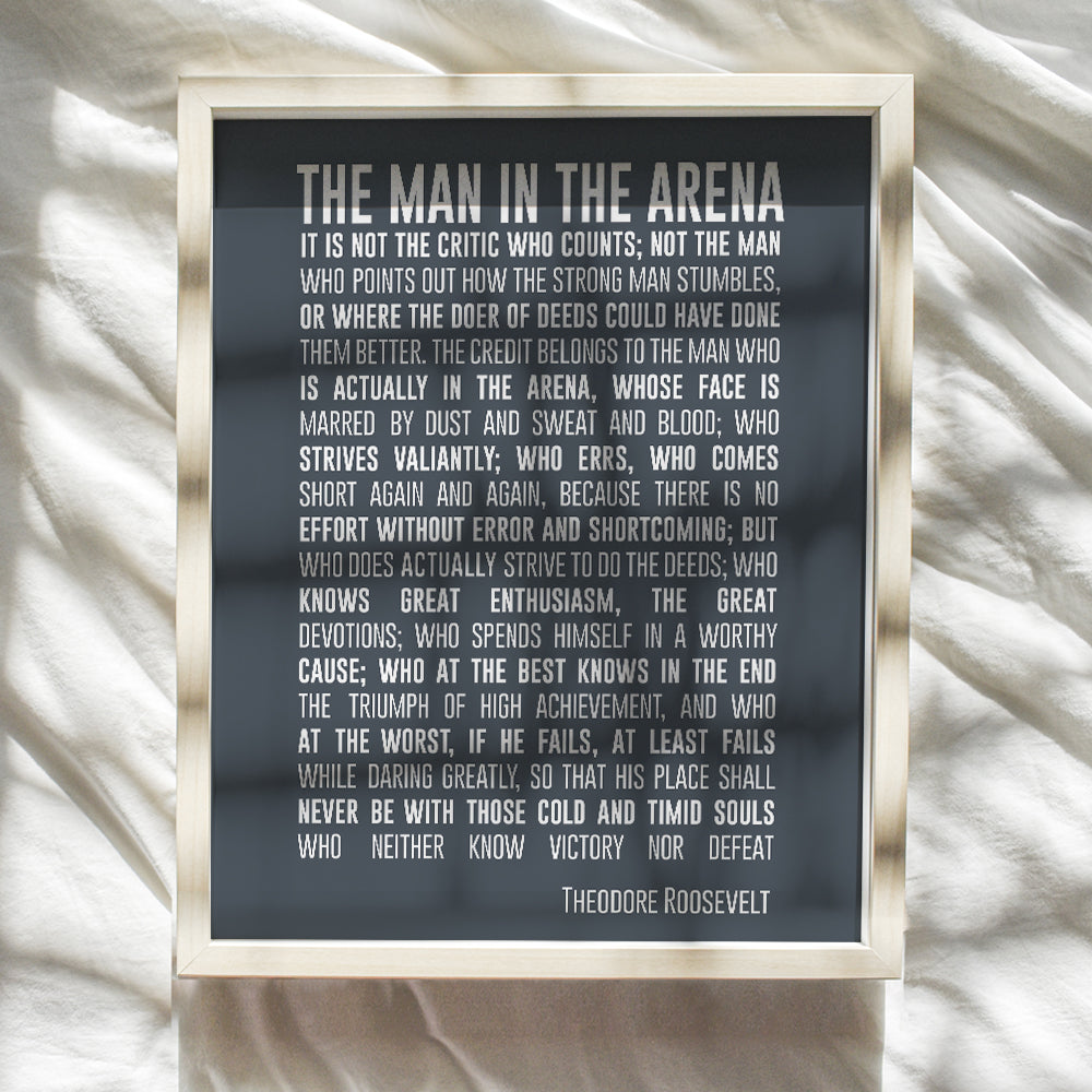 Teddy Roosevelt Man in the Arena Quote Wall Art Print - 8x10 Unframed Photo - Perfect Inspirational and Motivational Gift, Chic Home Decor