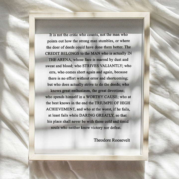 Teddy Roosevelt Man in the Arena Quote Wall Art Print - 8x10 Unframed Photo - Perfect Inspirational and Motivational Gift, Chic Home Decor