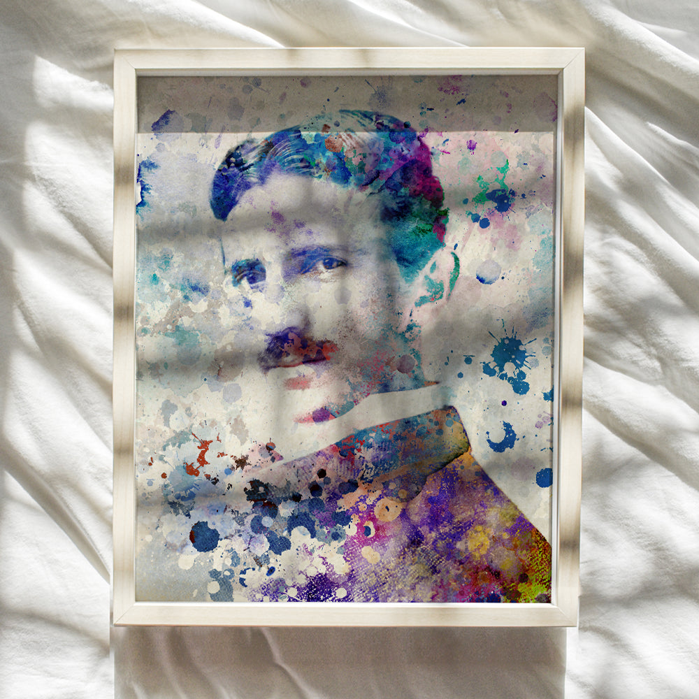 Nikola Tesla Art - Colored Collage - Great Gift For Electrical Engineer, Teacher - Home Decor, Wall Decoration for Class, Classroom, School - 8X10 Unframed Vintage Photo Print