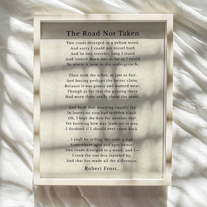 The Road Not Taken Poem - Robert Frost Quote - Unframed Wall Art Print - Perfect Inspirational and Motivational Gift - Chic Home Decor - Ready to Frame (8x10) Photo