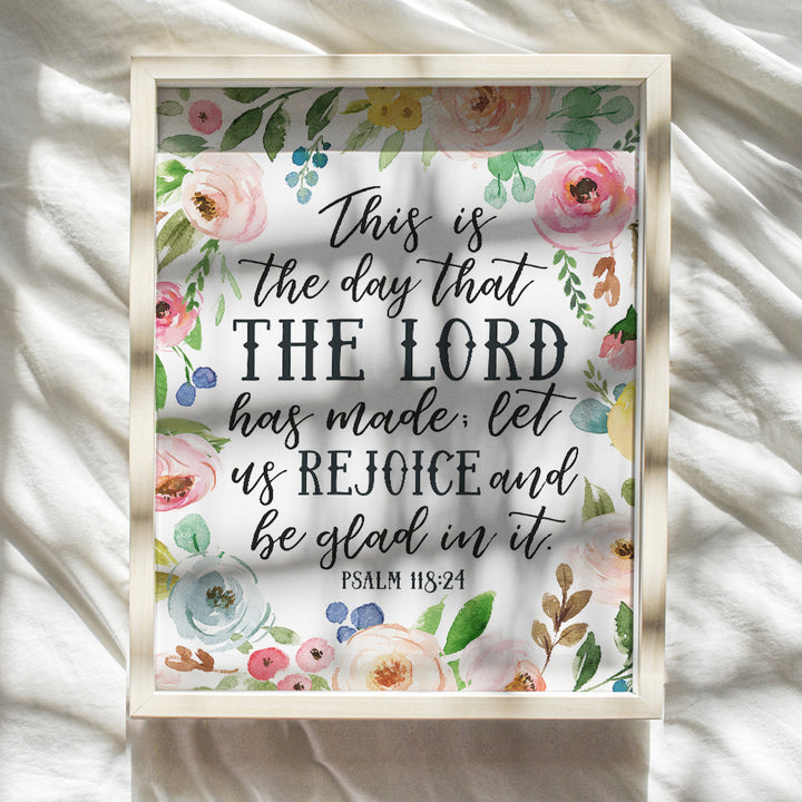 This Is The Day The Lord Has Made Sign - Christian Bible Verse Wall Art - Religious Scripture Wall Decor Poster Print for Bedroom, Living Room, Kitchen - Floral Art for Women, Her, Wife, Girlfriend