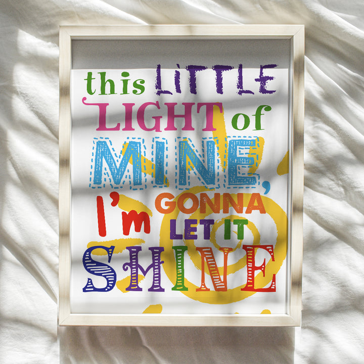 Kids Wall Decor for Girls Bedroom, Boys Room Decor, Baby Nursery - Cute Original Colorful Wall Art - Unique Housewarming Gift - This Little Light of Mine - 8x10 UNFRAMED Picture Print