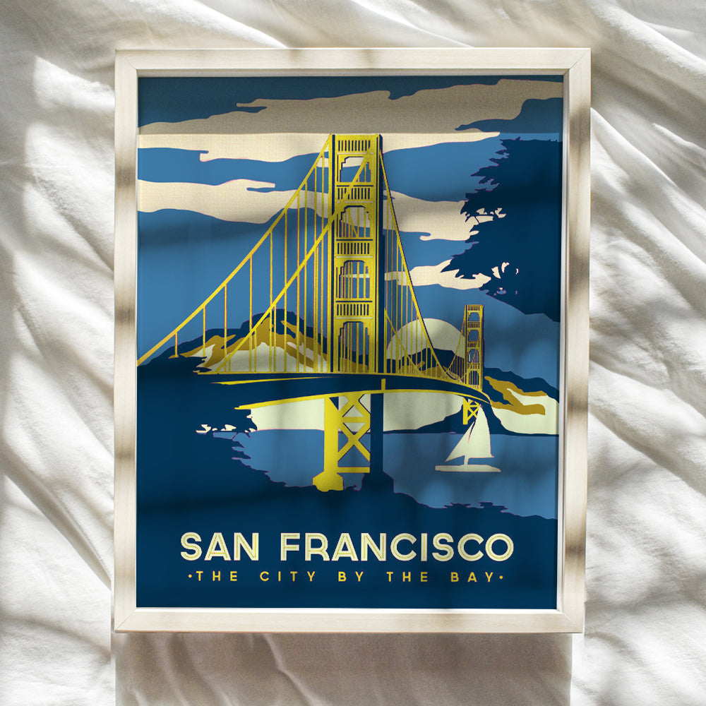 San Francisco Golden Gate Bridge Poster - 8x10 Vintage Retro Travel Wall Art Print - Gift for California Cali CA Fans - Home or Apartment Decor for Living Room, Office, Bedroom, Family Room -UNFRAMED