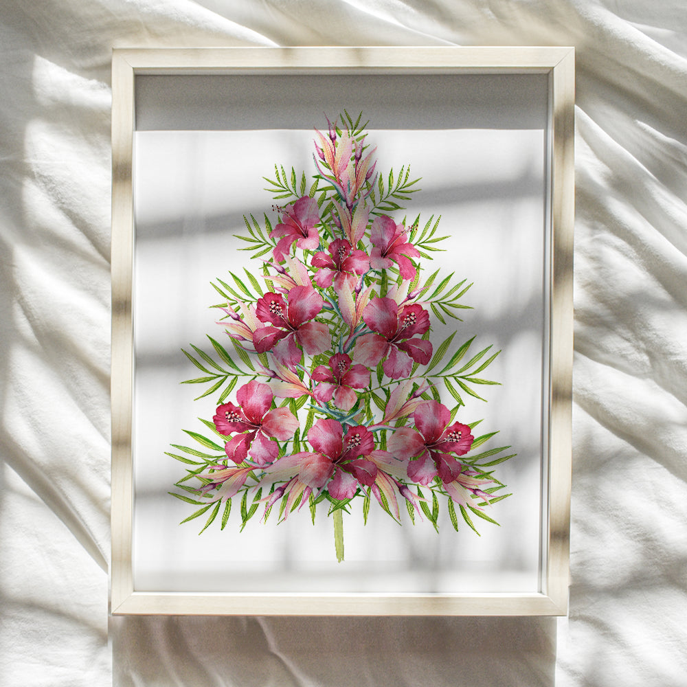 Christmas tree Wall Art - Tropical Hawaiian Christmas Decorations - Holiday Home Decor - Xmas Wall Art & Decor - Cute Christmas Decor - Xmas Wall Decor - Hibiscus Christmas tree Poster 8x10 UNFRAMED