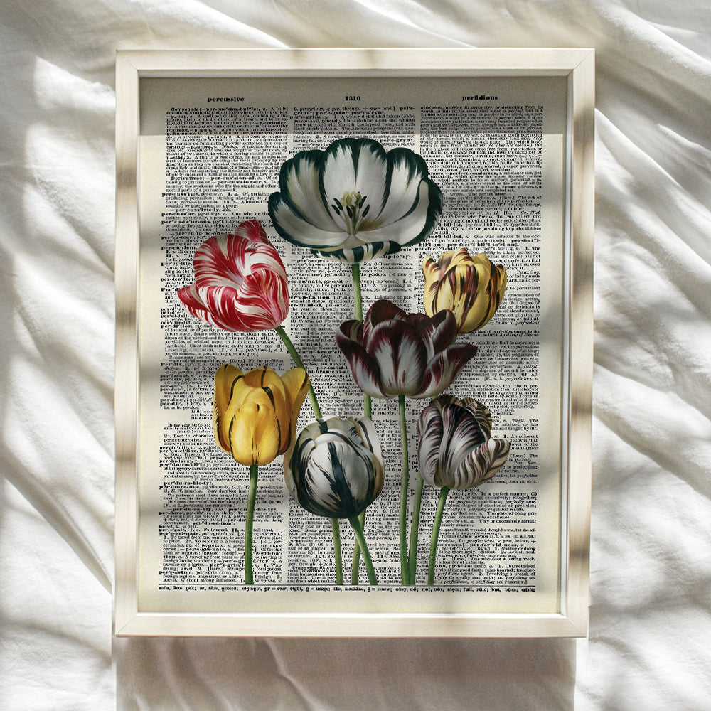 Floral Upcycled Dictionary Art Picture - Unique Wall Decoration Poster For Bedroom, Bathroom, Bath, Kitchen, Home Office, Apartment - Vintage Decor or Gift for Women, Her, Wife - 8x10 Photo Print