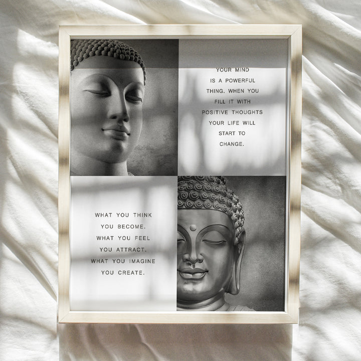 Zen Decor - New Age Buddhism Quotes - Buddha Statue Inspirational Spa Wall Art - Meditation Gift for Women, Yoga Instructor - 8x10 Motivational Spiritual Buddha Room Decoration Poster Print