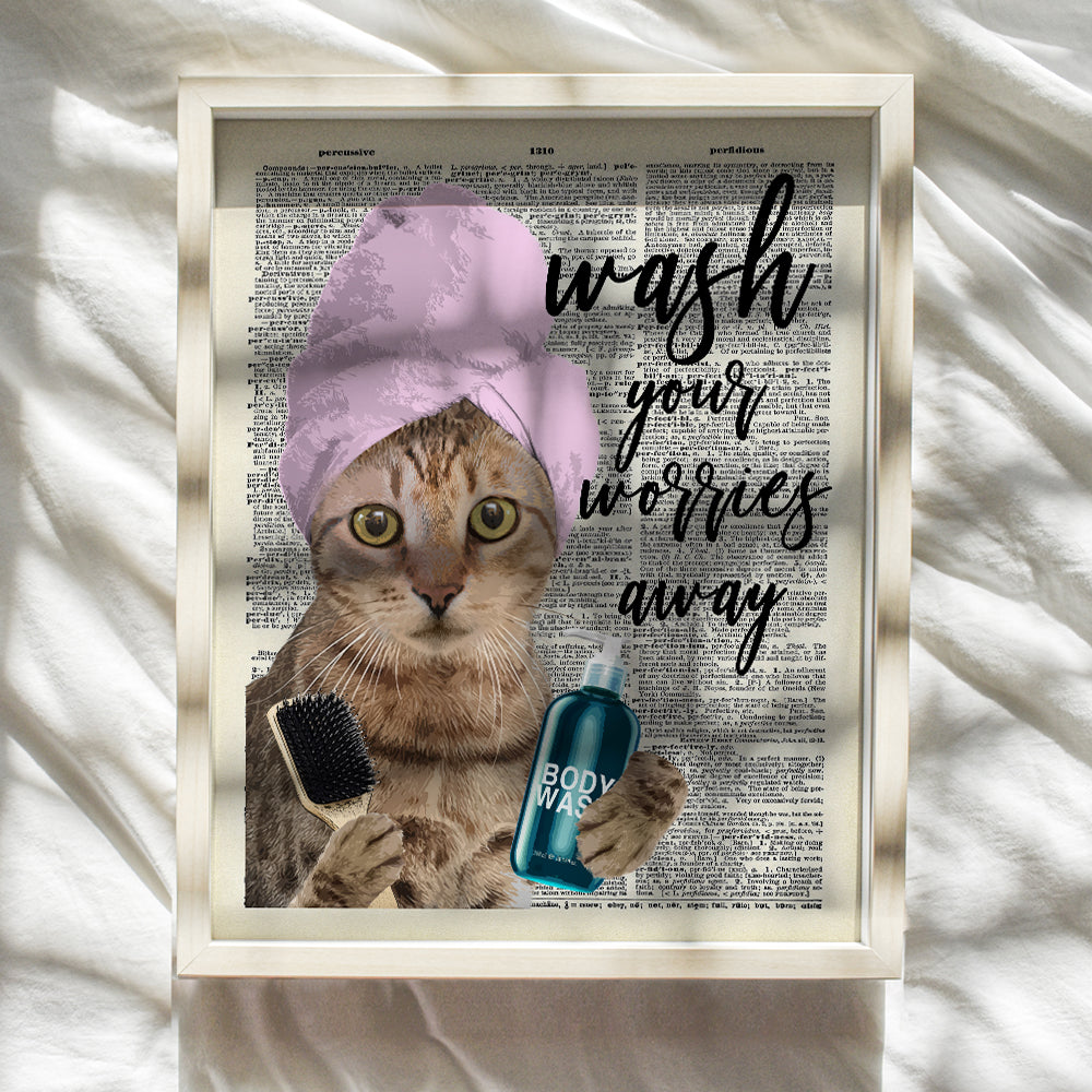 Cat Wall Decor - Unique Cat Wall Art - Original Bathroom Dictionary Art - 8x10 Photo, Upcycled Typography Quote for Bath - Funny Affordable Gift for Cat Lover - Cat Wall Decor Picture Poster Print