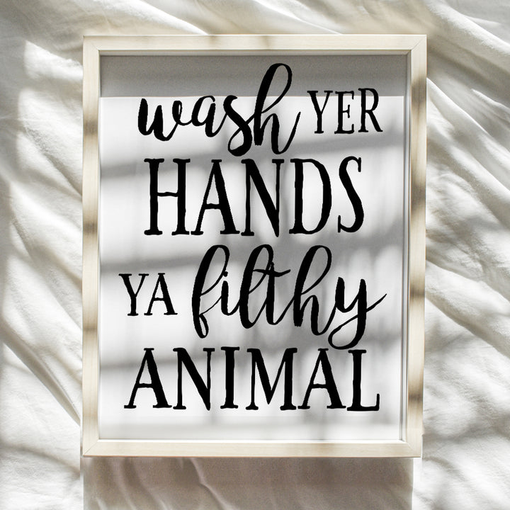 Wash Your Hands Funny Bathroom Wall Art, Home Decor - 8x10 Contemporary Picture for Bath, Apartment - Housewarming or Gag Gift - Unframed Typography Poster