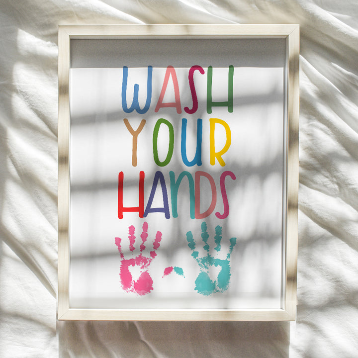 Wash Your Hands Bathroom Decor - Childs Bath Wall Art Poster - Unique Home Art Print for Kids, Toddlers - Inexpensive Gift for Moms or Dads - 8x10 Photo Unframed