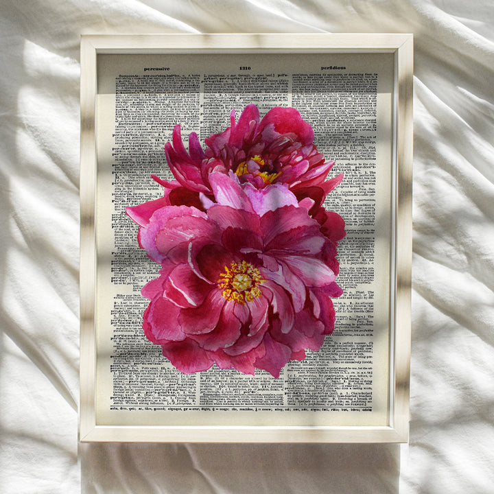 Pink Floral Dictionary Art Print - 8x10 Vintage Wall Decor Poster, Rustic Shabby Chic Home Decoration for Bathroom, Bath, Bedroom, Living Room - Chic Unique Gift for Women, Woman, Wife, Her, Girls