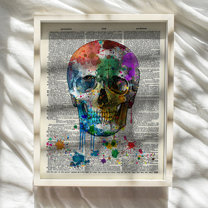 Skull Decor - Skull Wall Decor - Graffiti Skull Wall Art - Gothic Decorations - Goth Wall Art - Grunge Posters Room Decor - Trippy Wall Art - Skull Gifts - Upcycled Dictionary Art Photo