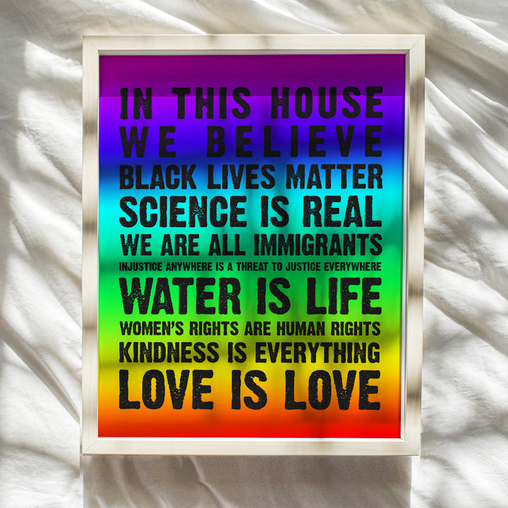 We Believe Sign - In this House We Believe Wall Art Poster -8x10 Black Lives Matter, LGBTQ, African American, Civil Rights Home Decor, Room Decoration for Apartment, Bedroom - Gift for Liberal